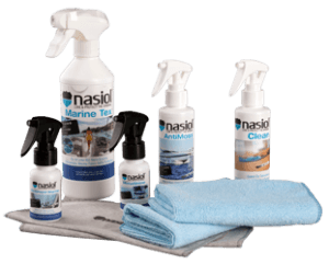 Kit Completo para el Cuidado de Barcos y Yates marca Nasiol, 4 productos en spray y telas de limpieza