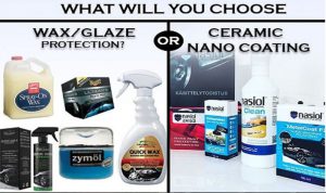 Imagen comparativa de productos con base a ceras contra los productos de nano protección marca Nasiol