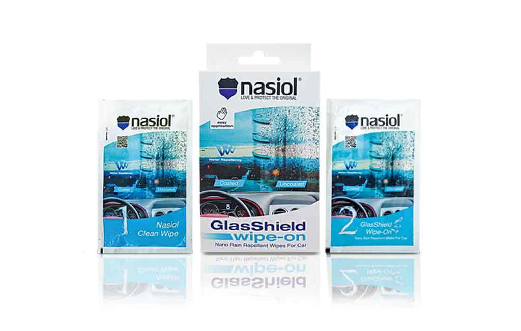 Paquete de Nasiol Glasshield Wipe On en 1 caja y 2 sobres