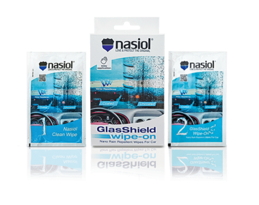 Paquete de Nasiol Glasshield Wipe On en 1 caja y 2 sobres