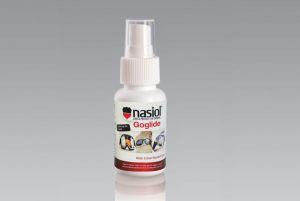 Recipiente en Spray del producto Nasiol Goglide de 50ml en fondo gris